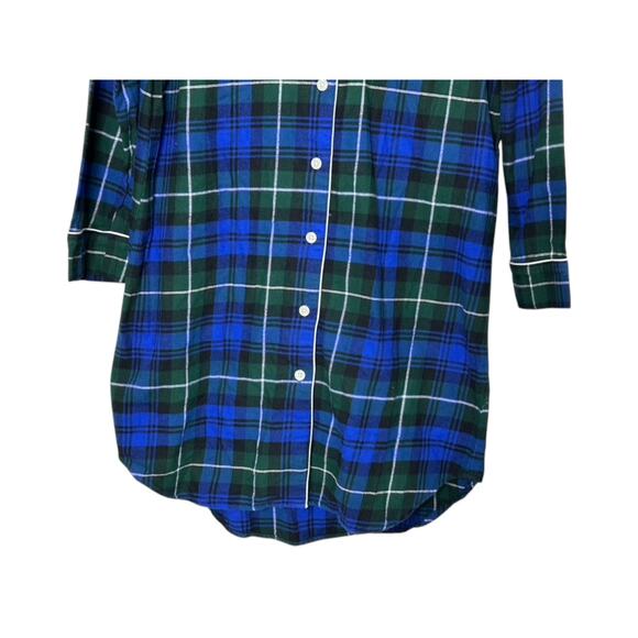 Lands End Green & Navy Blue Cotton Flannel Night Gown Women's Size Medium 10/12 - Picture 4 of 7